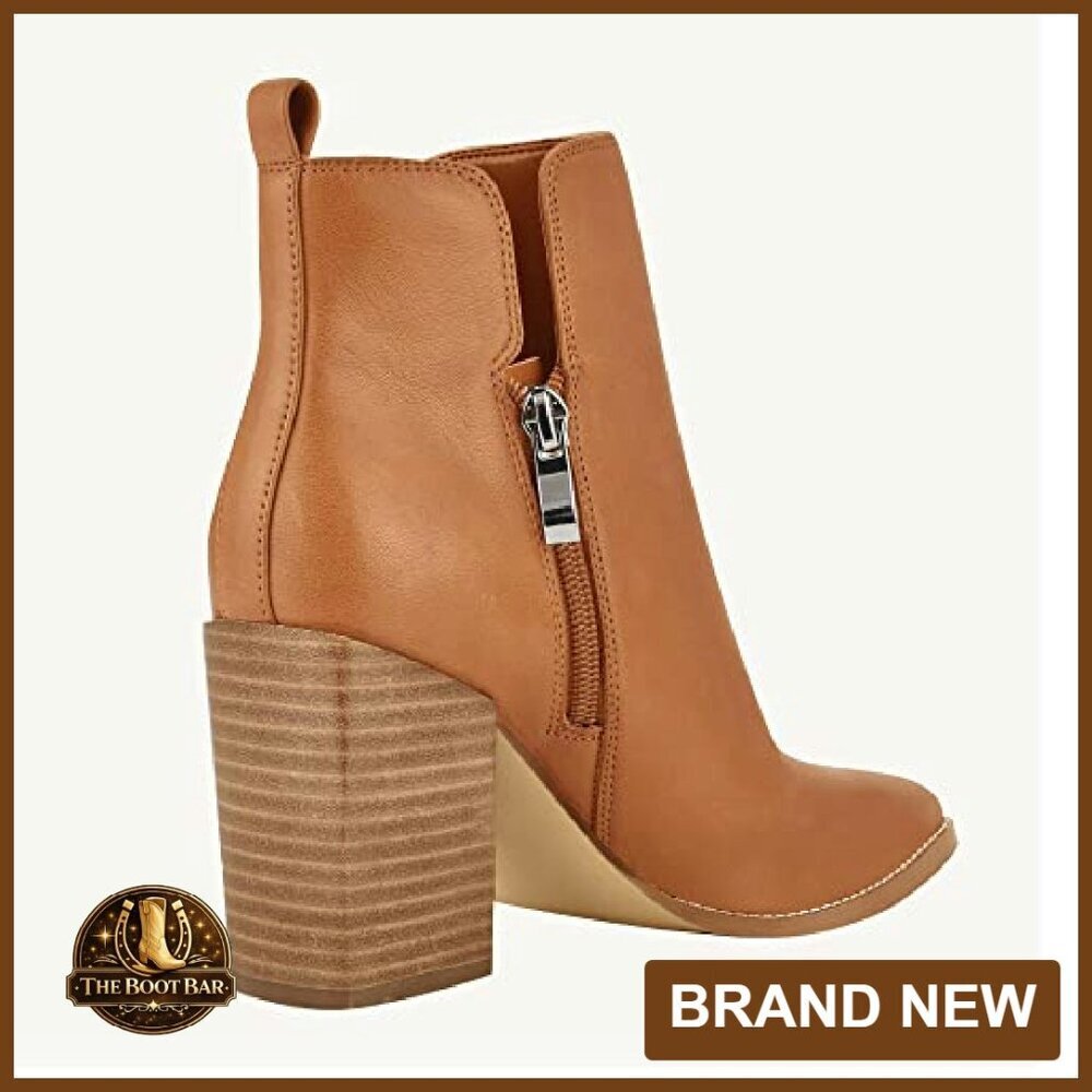 Women's V-Cut Ankle Boots Pointed Toe Chunky Heel Side Zipper - Picture 7 of 8